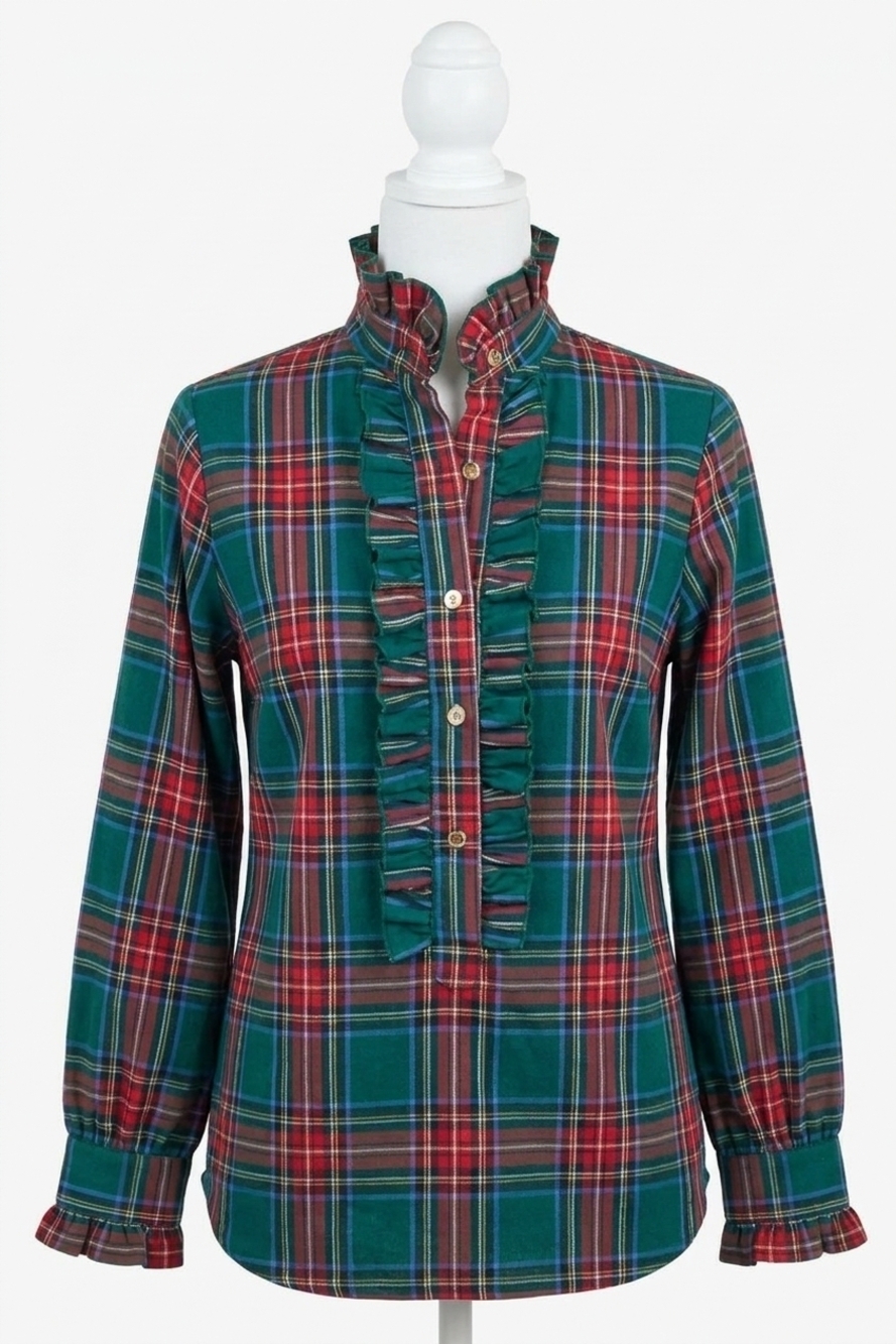 NEW CK BRADLEY devon ruffle blouse in hunter stewart